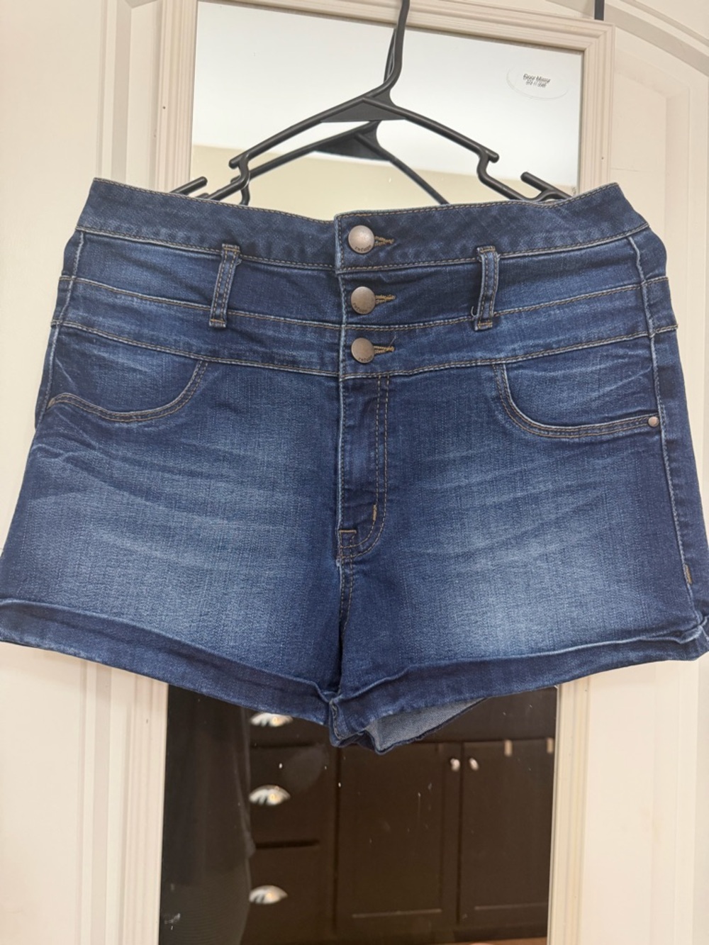refuge Triple-Button Dark Blue Denim Shorts